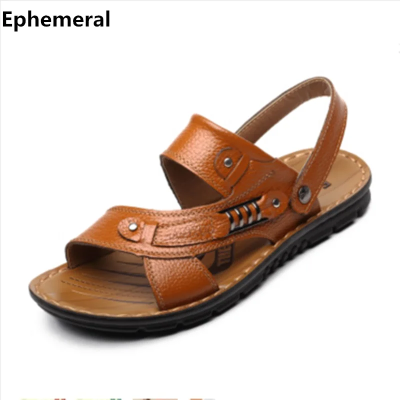 Шлепанцы мужские из коровьей спилковой кожи сандалии с открытым носком пляжная