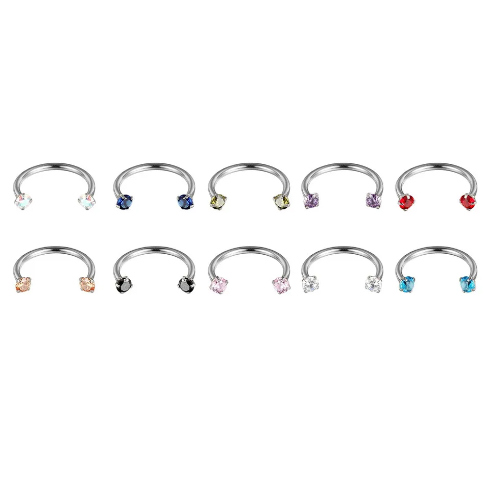 

G23titan AAA Zircon Stainless Steel Nostril Nose Ring Lip Rings Earrings Sircular Piercing Ball Horseshoe Hoop Ring Body Jewelry