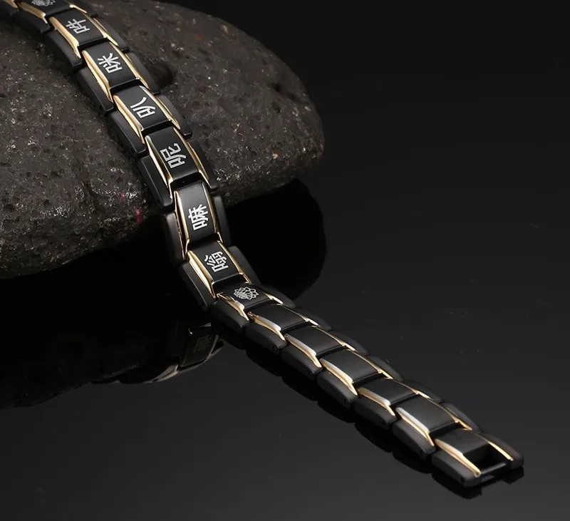 Men's New Arrival High Quality Black Gold 316L stainless steel Buddhist religious Health magnet Stone Link Chain Bracelet | Украшения и