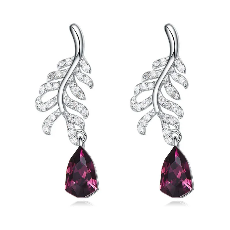 Женские серьги с перьями Heezen фиолетовые хрустальные D'oreille красивые подвески
