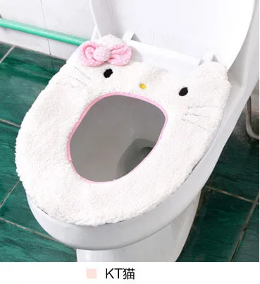 1 hello kitty Мультяшный теплый кашемировый моющийся чехол для унитаза для ванной комнаты, коврик с крышкой, тканевый утеплитель для унитаза, моющийся тканевый чехол для сиденья - Цвет: 1 hello kitty