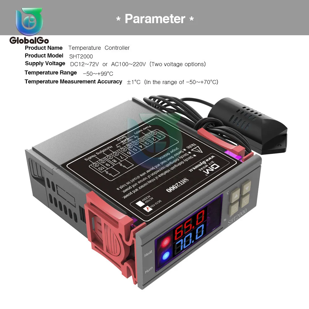 DC 12-72V 10A SHT2000 цифровой, температурный регулятор влажности воздуха термостат гумидистат термометр AC 110 V 220 V DC 12 V-72 V 24 V 48 V 10A - Цвет: DC 12-72V 10A