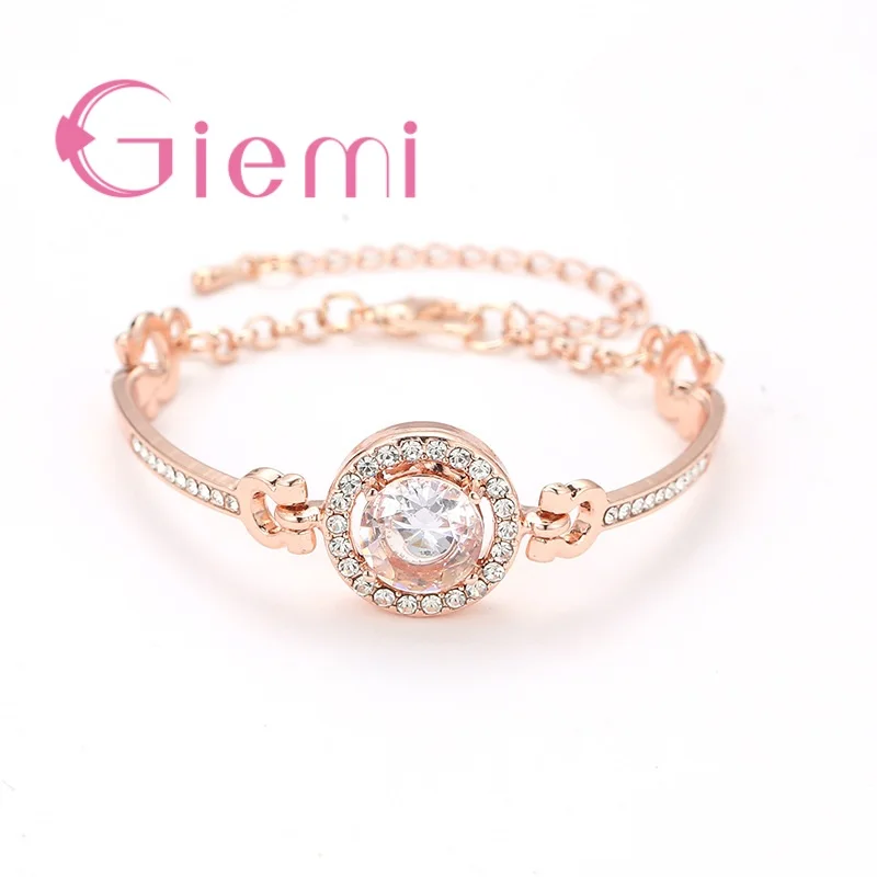 Rose gold Модный женский браслет AAA с кубическим цирконием, Модные прозрачные браслеты с австрийскими кристаллами, браслеты для невесты, свадебные 925 пробы, серебро - Окраска металла: Rose gold