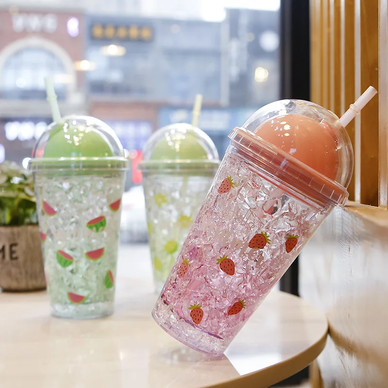 450 мл Современная бутылка для воды модная двойная соломенная чашка льда