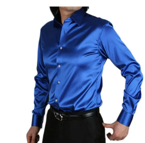 2015 Новая модная мужская рубашка из тонкого шелкавысокого качества, облегающая, с длинным рукавом, для смокинга Рубашки мужские Рубашки с запонками 21 цвет, S - XXXL