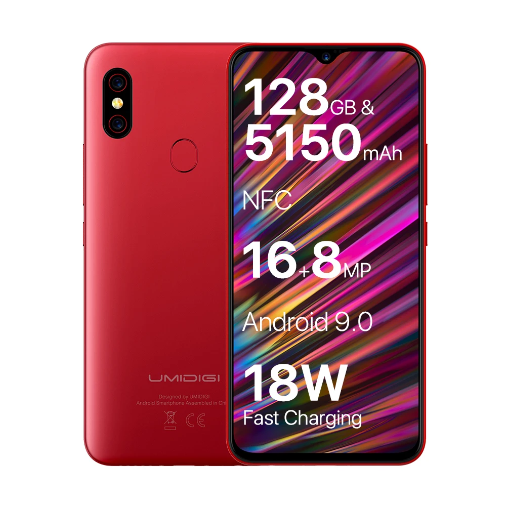 UMIDIGI F1 6,3 ''FHD+ Android 9,0 мобильный телефон 4 ГБ 128 ГБ Helio P60 Восьмиядерный сканер отпечатков пальцев NFC FCC Dual SIM 16 МП смартфон