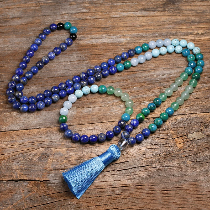 Набор ювелирных изделий из натурального лазурита с тигровым глазом 108 бусин