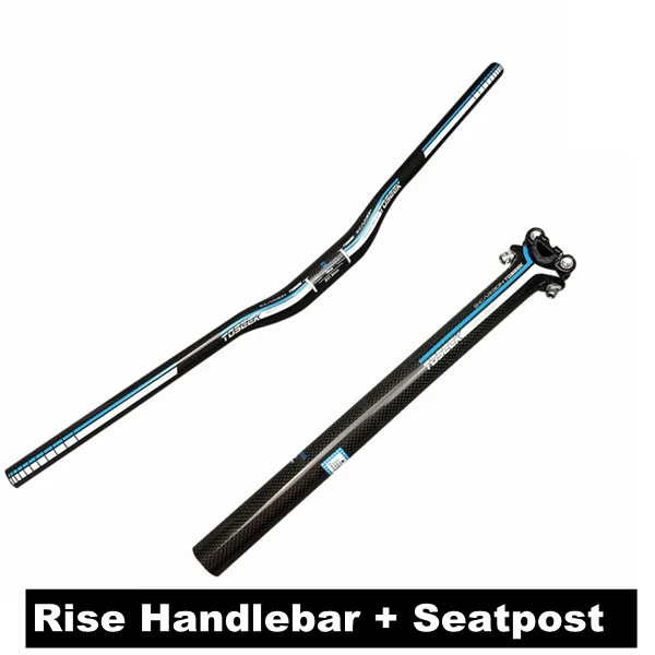 Riser Bar Seatpost TOSEEK синий 3 K углеродный велосипед плоский/стоячий Руль+ ствол+ велосипедная стойка для сиденья MTB руль набор горный велосипед запчасти - Цвет: Riser Bar Seatpost