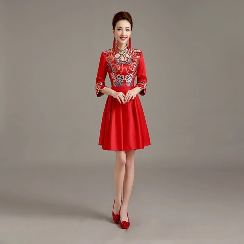 Винтажное платье Ципао Свадебные Qipao короткие современные китайское