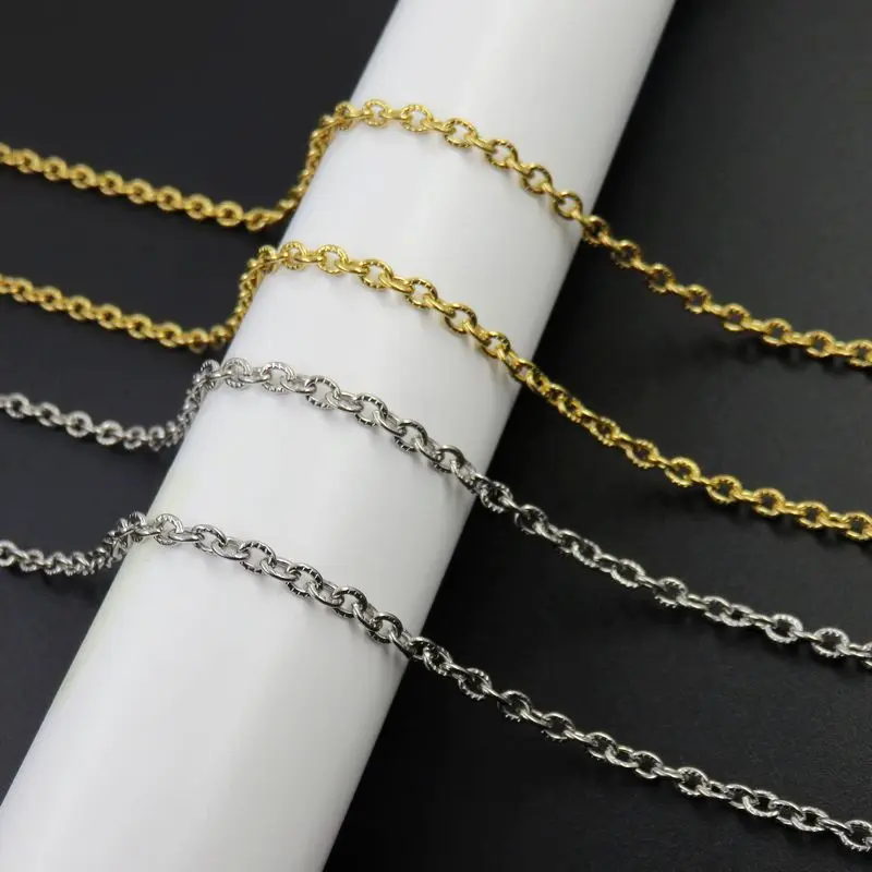 3 мм ширина тиснения цепи золотого цвета из нержавеющей стали ожерелье в виде