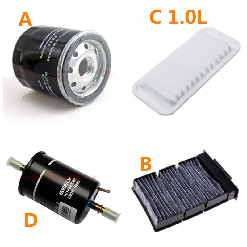 Для Geely LC Cross, GC2-RV, GX2, Emgrand Xpandino, LC, Panda, Pandino, GC2, автомобильный Кондиционер/топливо/смазочное масло четыре фильтра Комплект - Название цвета: ABCD 1.0L