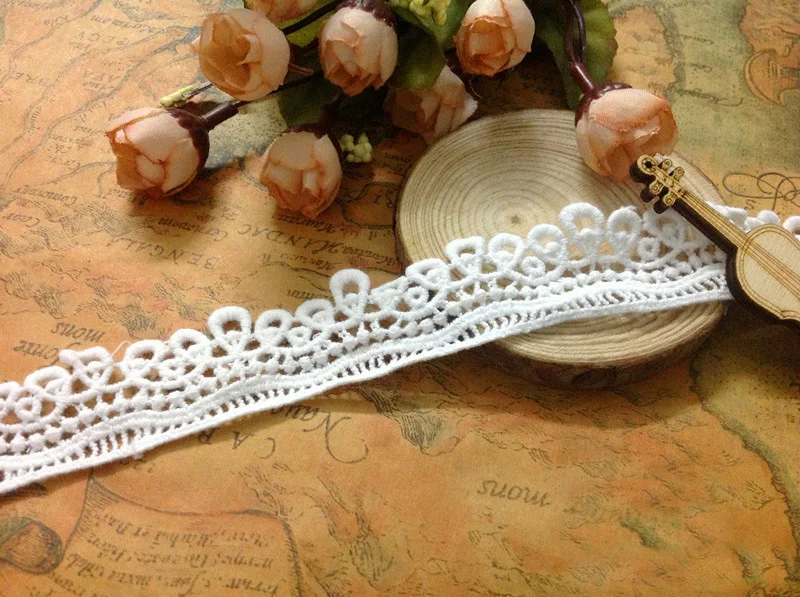 

10 yards/lot width 2.5cm 0.98" white cotton embroidery lace trim ribbon fabric for dress clothes L4K494 1044999