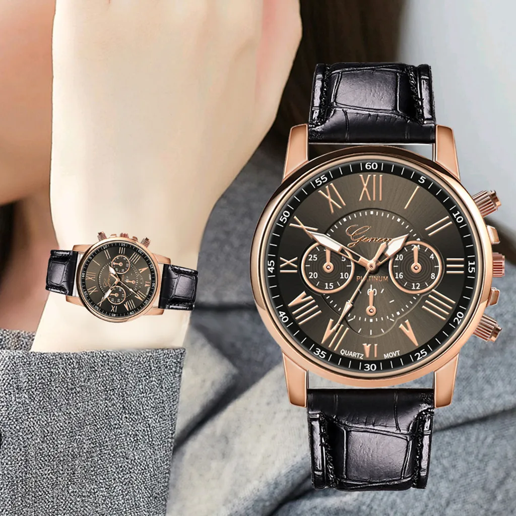 

Black Leather Luxury Watch Stainless Steel Quartz Geneva Casual Wrist Watch Business Watch Relogio Masculino Reloj Hombre D0806