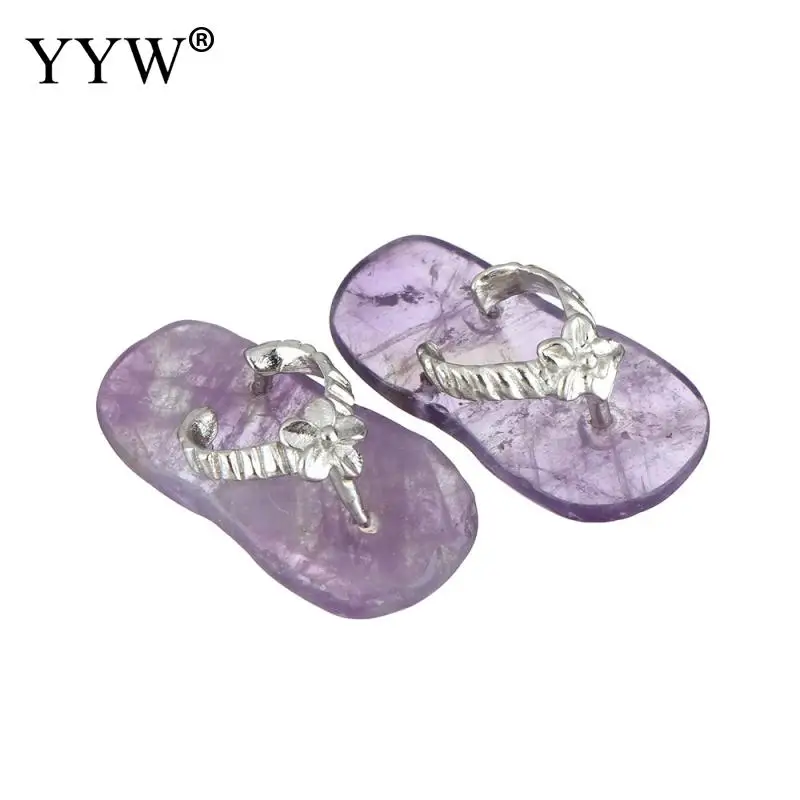 amethyst YYW, 1 пара, Женские Подвески для влюбленных, ювелирные изделия, новая мода, тапочки, очаровательные Висячие, натуральный прозрачный кварц, опал, роза, камень, подвески - Окраска металла: amethyst