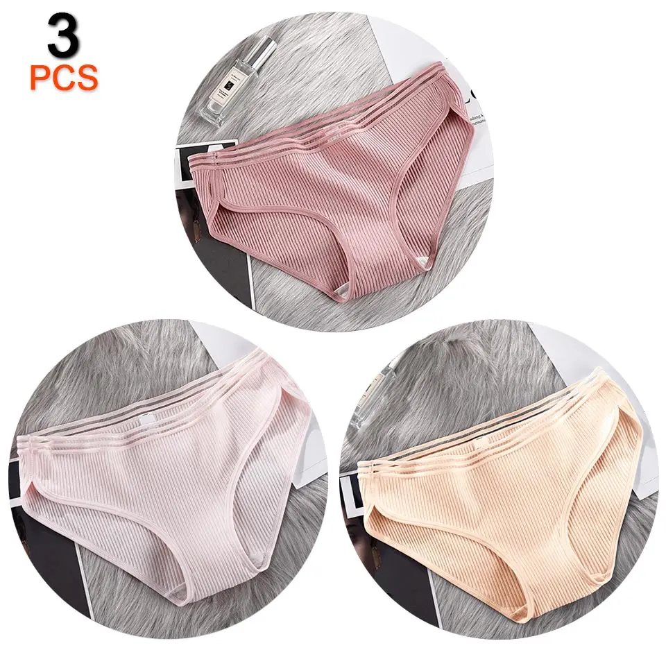 Dpink Qpink Qyellow 3 шт./лот, хлопковые трусики для женщин, нижнее белье, сексуальные трусики, бесшовные трусы, женское нижнее белье, белье в полоску размера плюс M-4XL - Цвет: Dpink Qpink Qyellow
