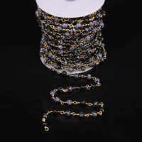 6mm sizeblack snowflak obsidian round bead rosary chainnatural jaspers with gold plate wire wrapped chains jewelry