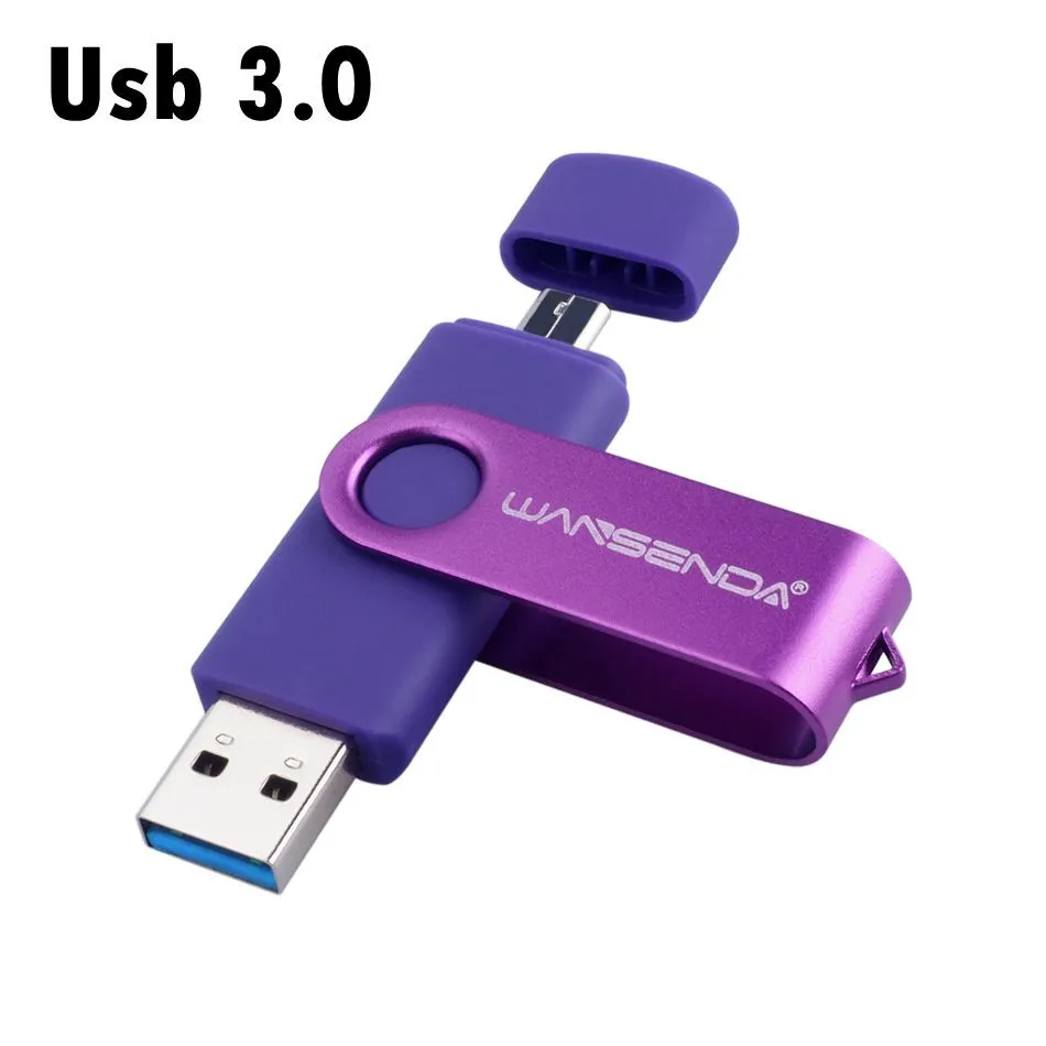 Фиолетовый WANSENDA USB3.0 флеш-накопитель 256 ГБ 128 Гб 64 Гб OTG USB флеш-накопитель 32 ГБ высокоскоростной флеш-накопитель 16 ГБ 8 ГБ USB накопитель для Android/PC - Цвет: Фиолетовый