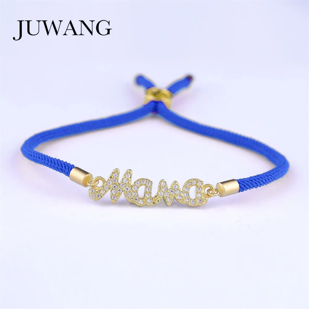 deep blue-gold JUWANG мама циркон браслет и браслет золотой цвет для женщин мама мальчик очаровательный браслет для девочек Регулируемый подарок на год - Окраска металла: deep blue-gold