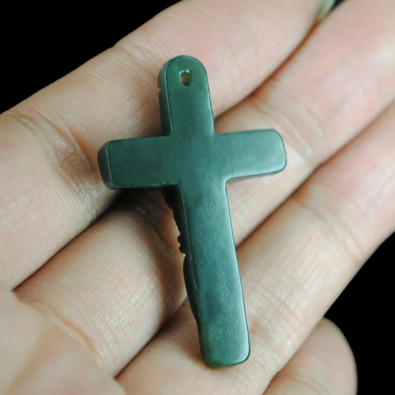 H Xinjiang Hotan stone cross Pendant Male and female models green necklace | Pendants