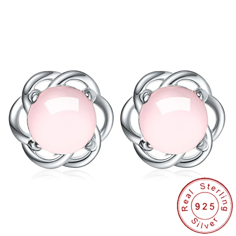 Корейские маленькие серьги из розового кварца серебряные для девочек подростков