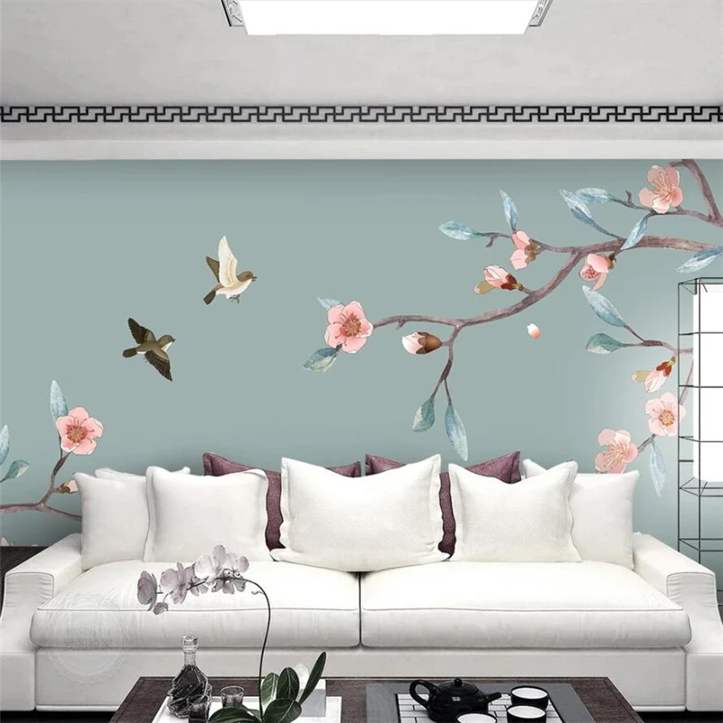 3d обои в китайском стиле элегантные персиковые ручная роспись тщательная работа