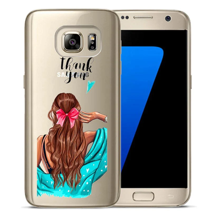 Модные черные коричневые волосы для маленьких мам девочек королев TPU узор Samsung