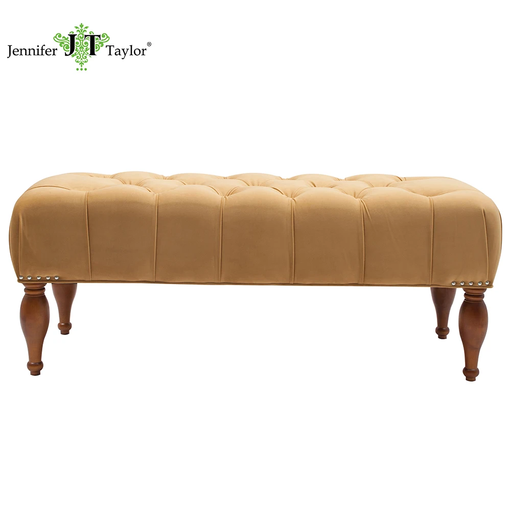 Jennifer Taylor Home Entryway Bench Gold Hand Tufted Painted and Rub Finished Legs 47&quotW x 20 1/2&quotD 18&quotH 2420 | Мебель
