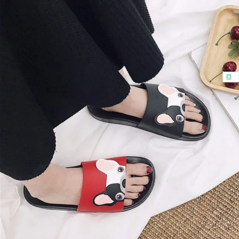 Шлепанцы женские из ПУ кожи сланцы для пляжа с симпатичной мультяшной собакой