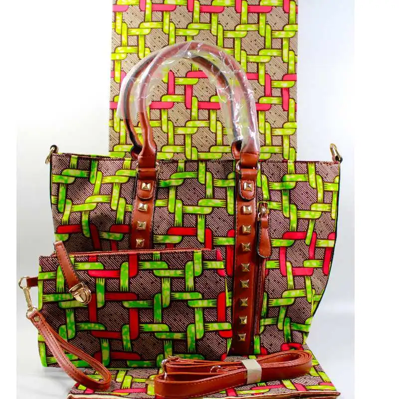 

New arrival real regular african 6yards 100% cotton wax print fabric with woman's handbag set.african ankara wax bag for sewing