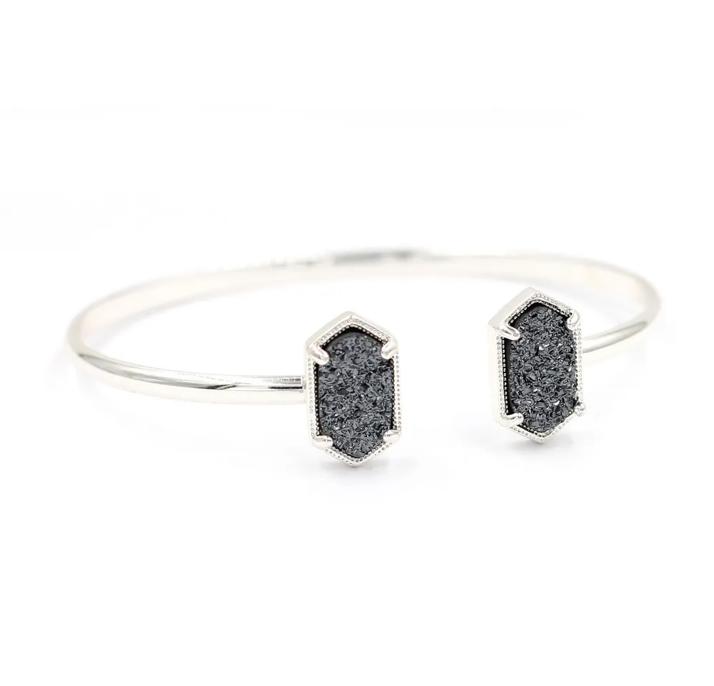Silver dark gray Новинка! Медные маленькие овальные браслеты из полимера, Druzy браслеты с мраморным камнем - Окраска металла: Silver dark gray