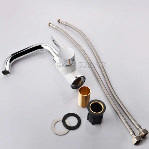 Смеситель для ванной комнаты кран раковины с белым покрытием хромированная