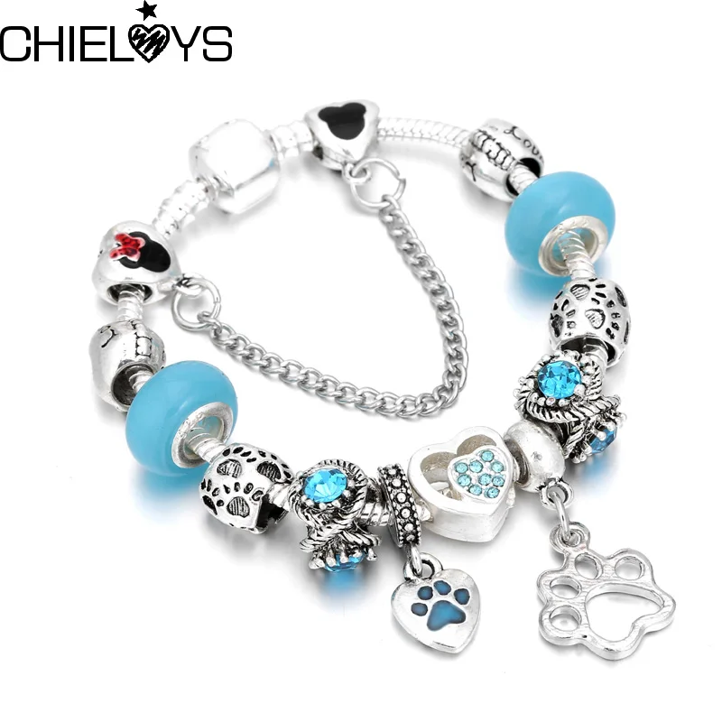 4 CHIELOYS, красивые синие муранские стеклянные бусины, цепочка-змейка, очаровательный браслет, подходит для оригинала, сделай сам, брендовый браслет для детей, подарок, ювелирное изделие - Окраска металла: 4