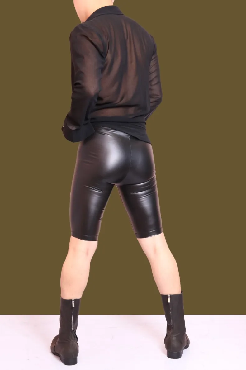 Сексуальные мужские укороченные штаны из латекса классные обтягивающие