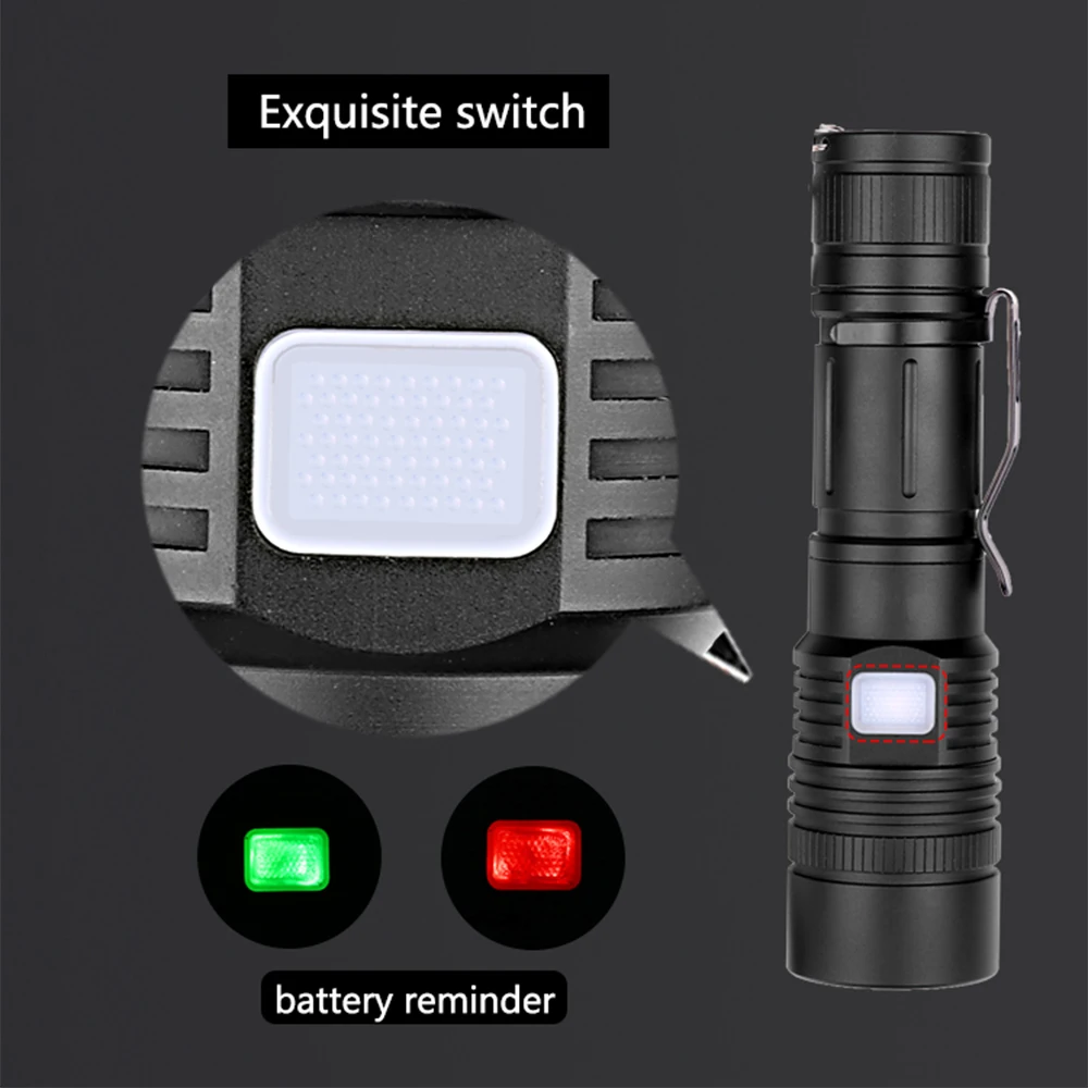 Мощный фонарик XHP50 светодиодный фонарик USB Перезаряжаемый фонарь с зумом V6 фонарик Фонарь с 18650 батареей
