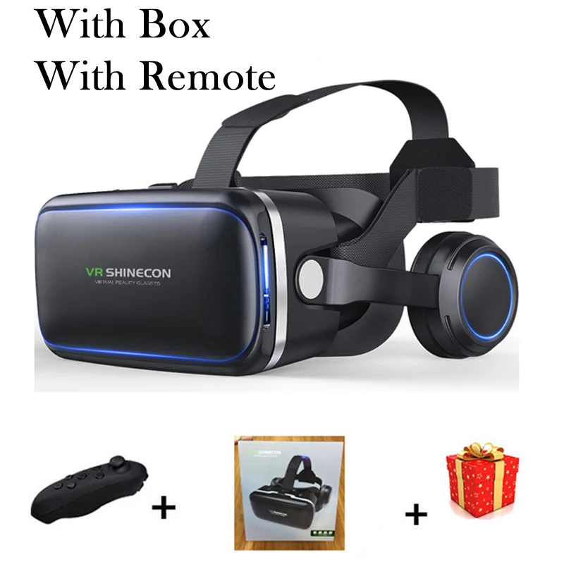 With Box With Remote VR Shinecon 6,0 шлем виртуальной реальности очки 3 D 3d очки гарнитура шлем для iPhone Android смартфон Объектив Набор - Цвет: With Box With Remote