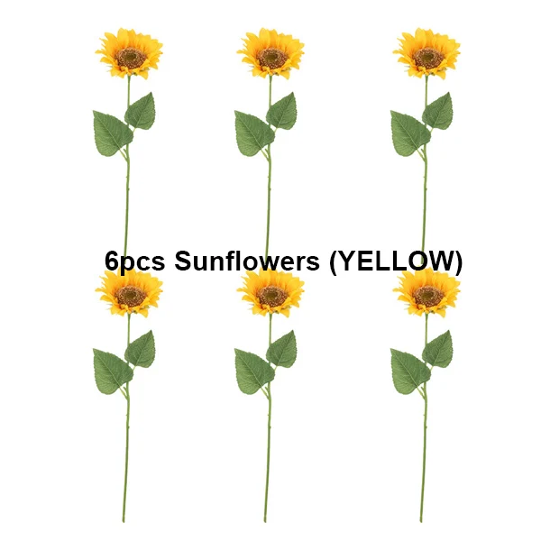 6pcs Yellow Шелковые подсолнухи articial букет цветов Искусственные цветы композиции реалистичные украсить для дома Свадебная вечеринка стол Декор - Цвет: 6pcs Yellow