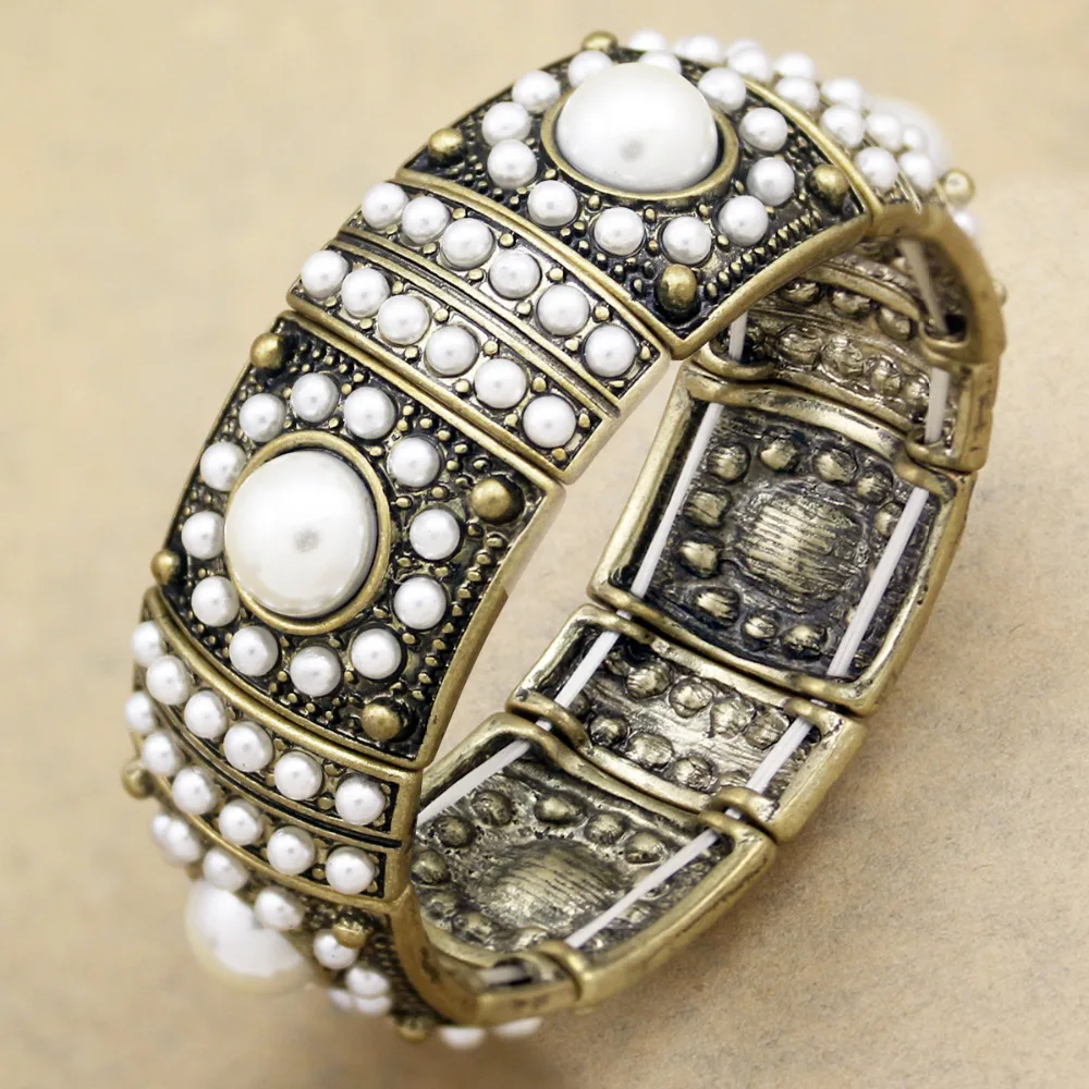 Vintage Gold Pearl Dome Cowgirl 1920s Metal Art Deco Heart Viking Bracelet Bangle Cuff Jewelry Anime Dropshipping Bijoux |