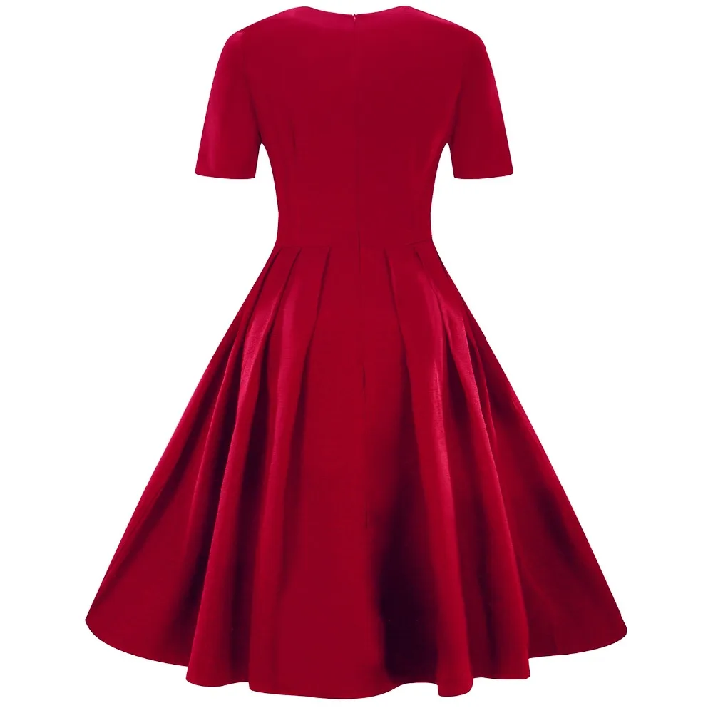 Women Vintage Dresses 50s 60s Plus Size 2019 Summer Vestidos Short Sleeve Red Female Pin up Retro Big Swing Dress | Женская одежда