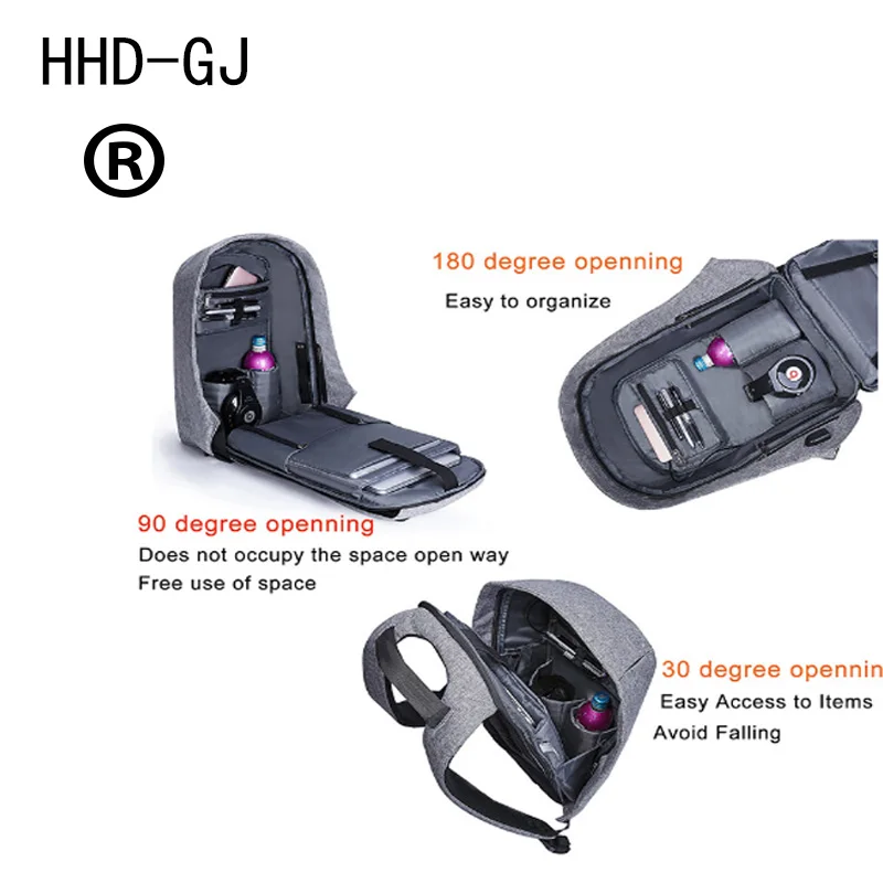 HHD GJ водонепроницаемый мужской рюкзак USB зарядка Студенческая сумка для ноутбука