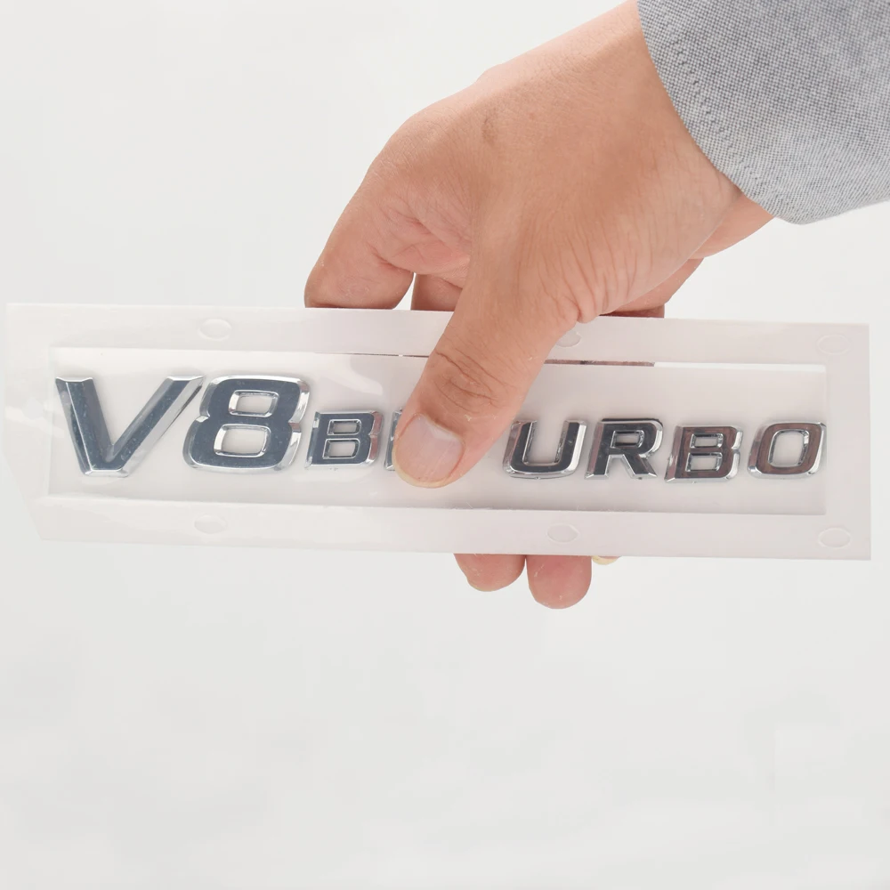 Silver Fender Car Sticker V8 BITURBO For Mercedes Benz W202 W205 W203 W212 W211 W210 CLA CLS Car Styling Emblem Logo Sticker