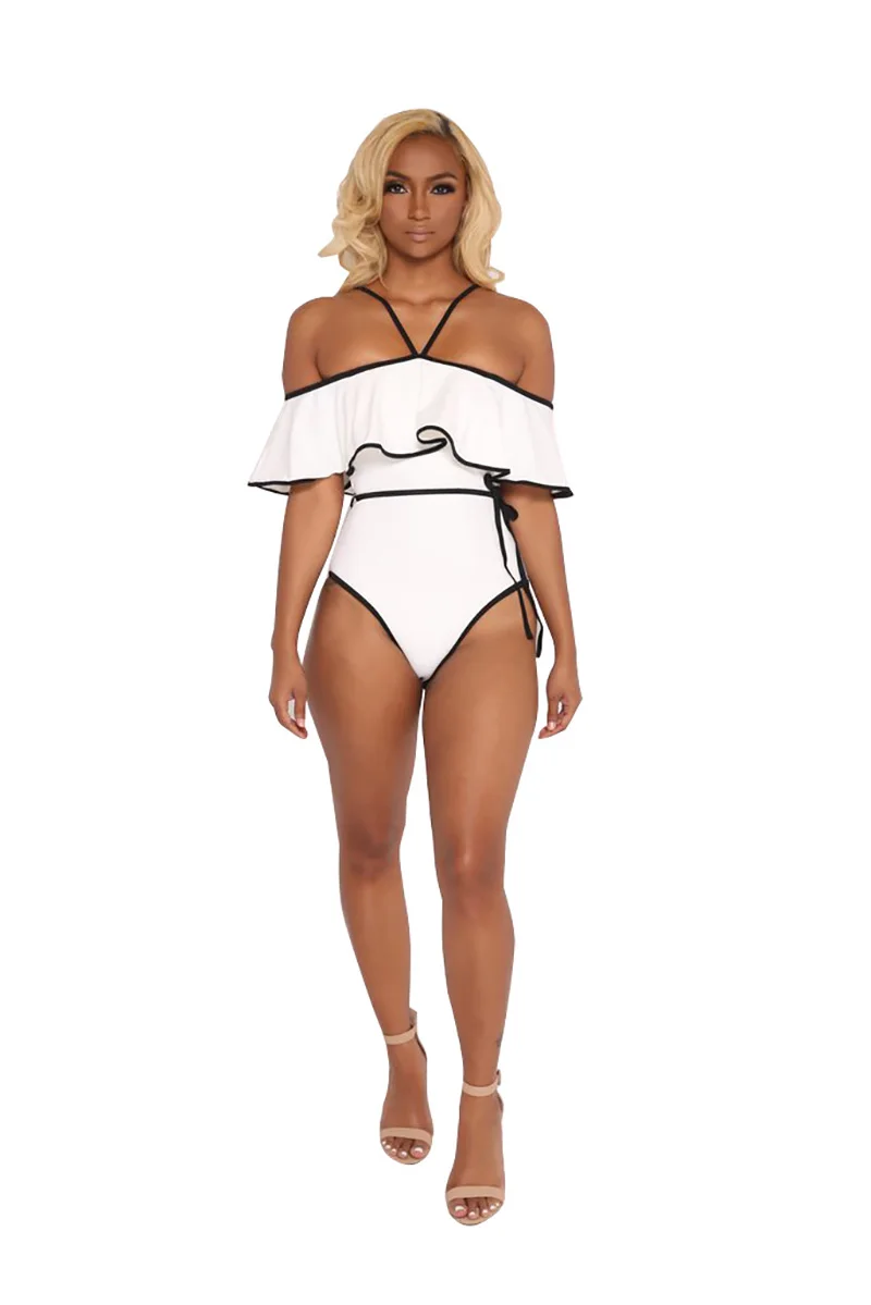 HongMiao 2017 Summer Women Jumpsuit Romper Backless Halter White Ruffle Sleeveless Spaghetti Strap Sexy | Женская одежда