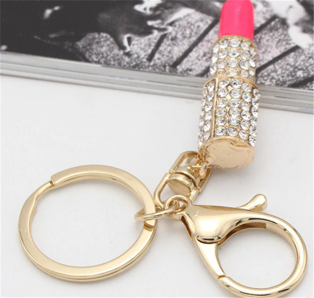SEKINEW Шарм Кристалл брелок для ключей «губная помада» брелок стразы брелок красная роза подвеска Украшение автомобиля аксессуары