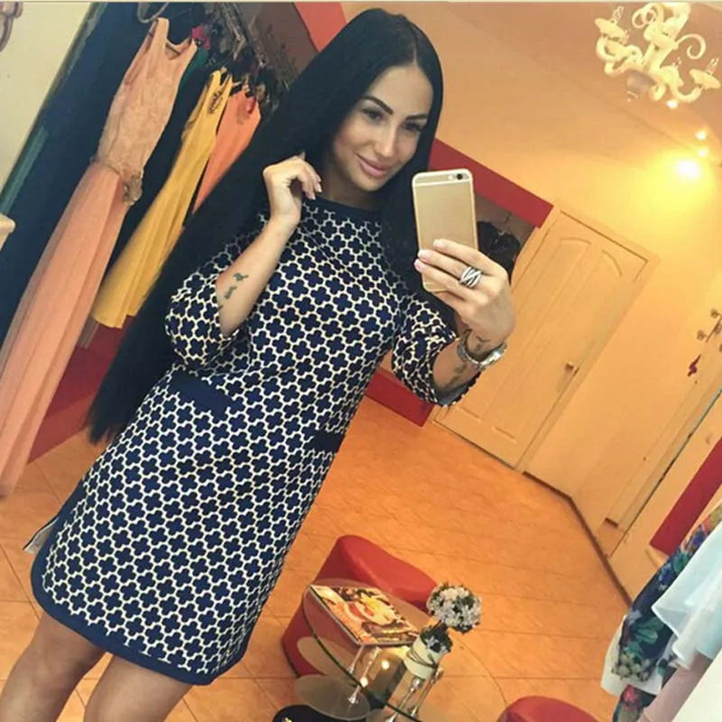 2017 Для женщин осеннее платье Повседневное Стиль три четверти с О образным