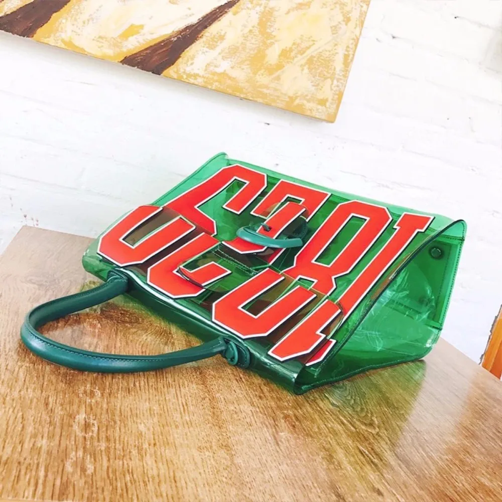 Женская прозрачная сумка с 3d надписью модная зеленая Пляжная пряжкой железная