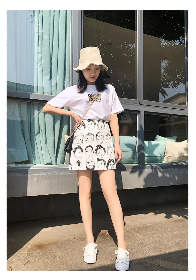 Human Head Print Summer Mini Skirt Women Graffiti High waist skirt A-line kawaii Female Skirts Sexy Short student |