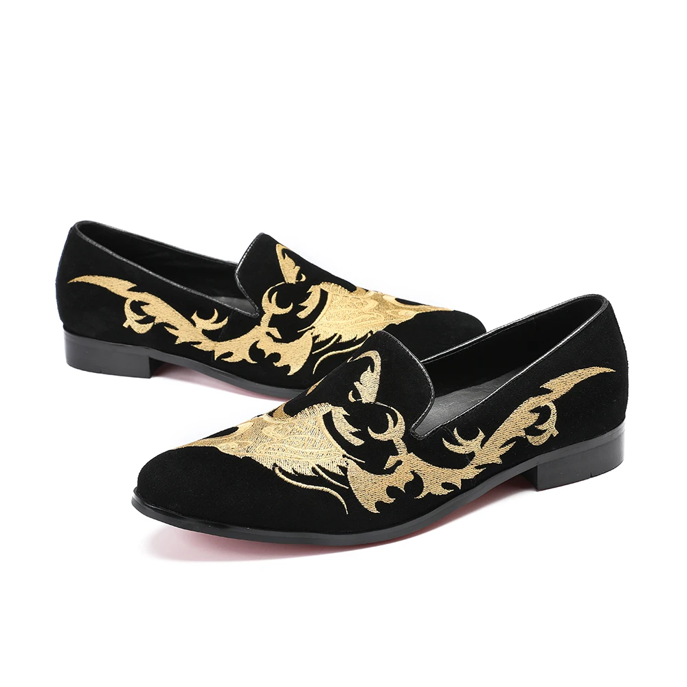 Christia Bella Vintage Gold Embroidery Men Loafers Fashion Party Prom Dress Shoes Slip on Flats Plus Size Smoking Slippers | Обувь