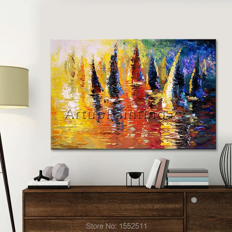 Ручная работа абстрактная живопись маслом лодка парусина Масляные картины