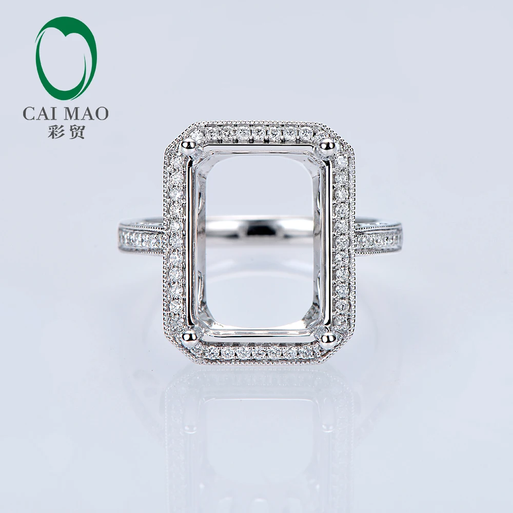 Caimao 8x13 мм Изумрудное кольцо 14ct БЕЛОЕ ЗОЛОТО Halo полный разрез Алмазный Milgrain обручальное кольцо полу крепление настройки