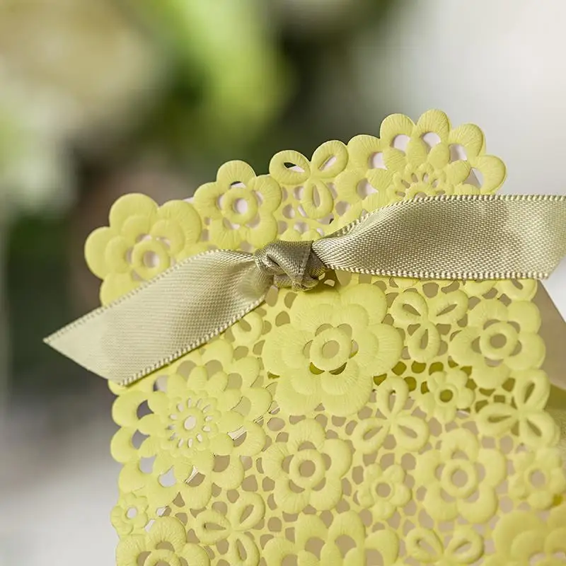 Лимон Зеленый цвет лазерная резка цветок коробка конфет Свадебная вечеринка