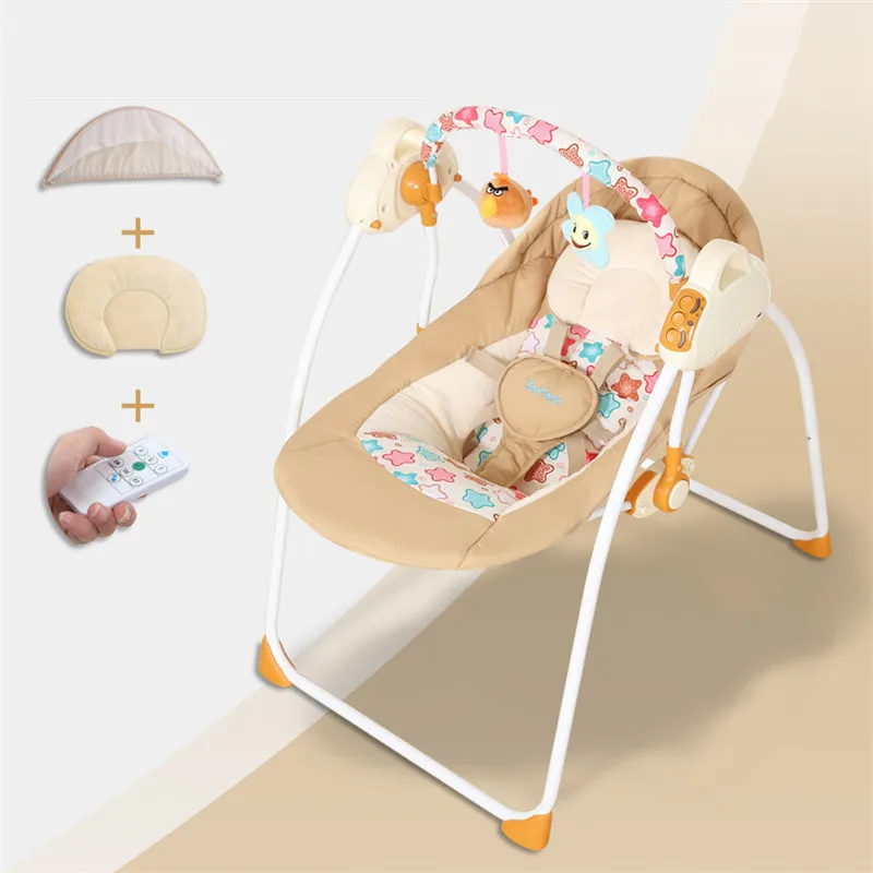 Cunas Para Bebes многофункциональная интеллектуальная электрическая портативная детская кроватка музыка Bluetooth детская кроватка-колыбель кресло-качалка - Цвет: Upgraded khaki